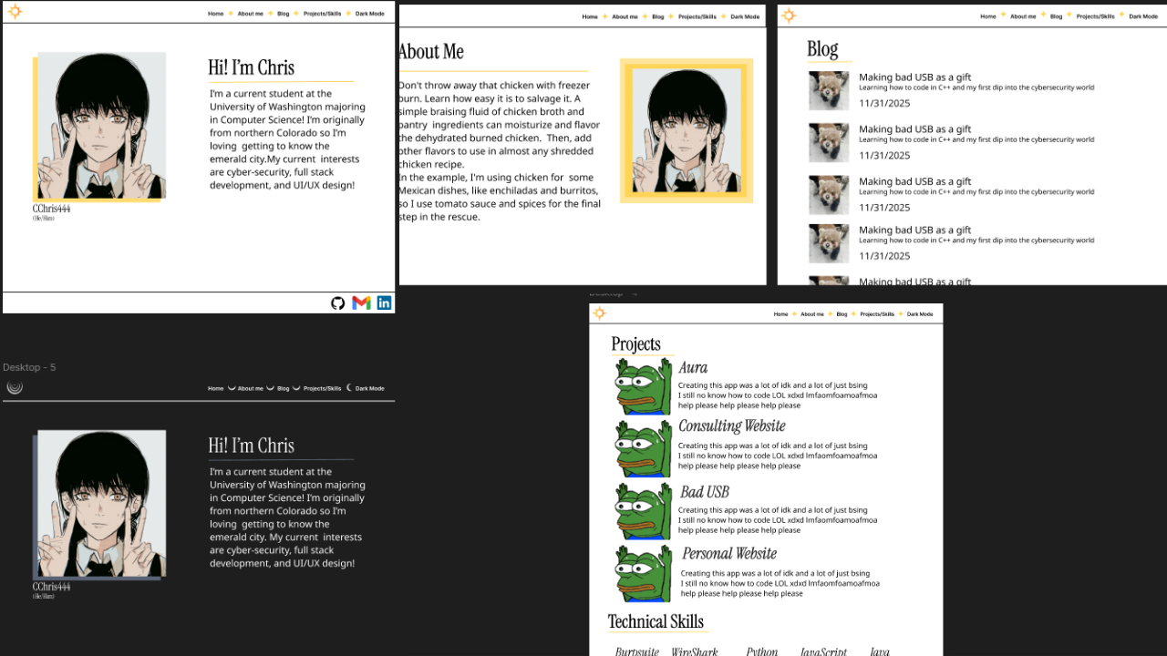 Screenshot of the final draft of Chris' personal website